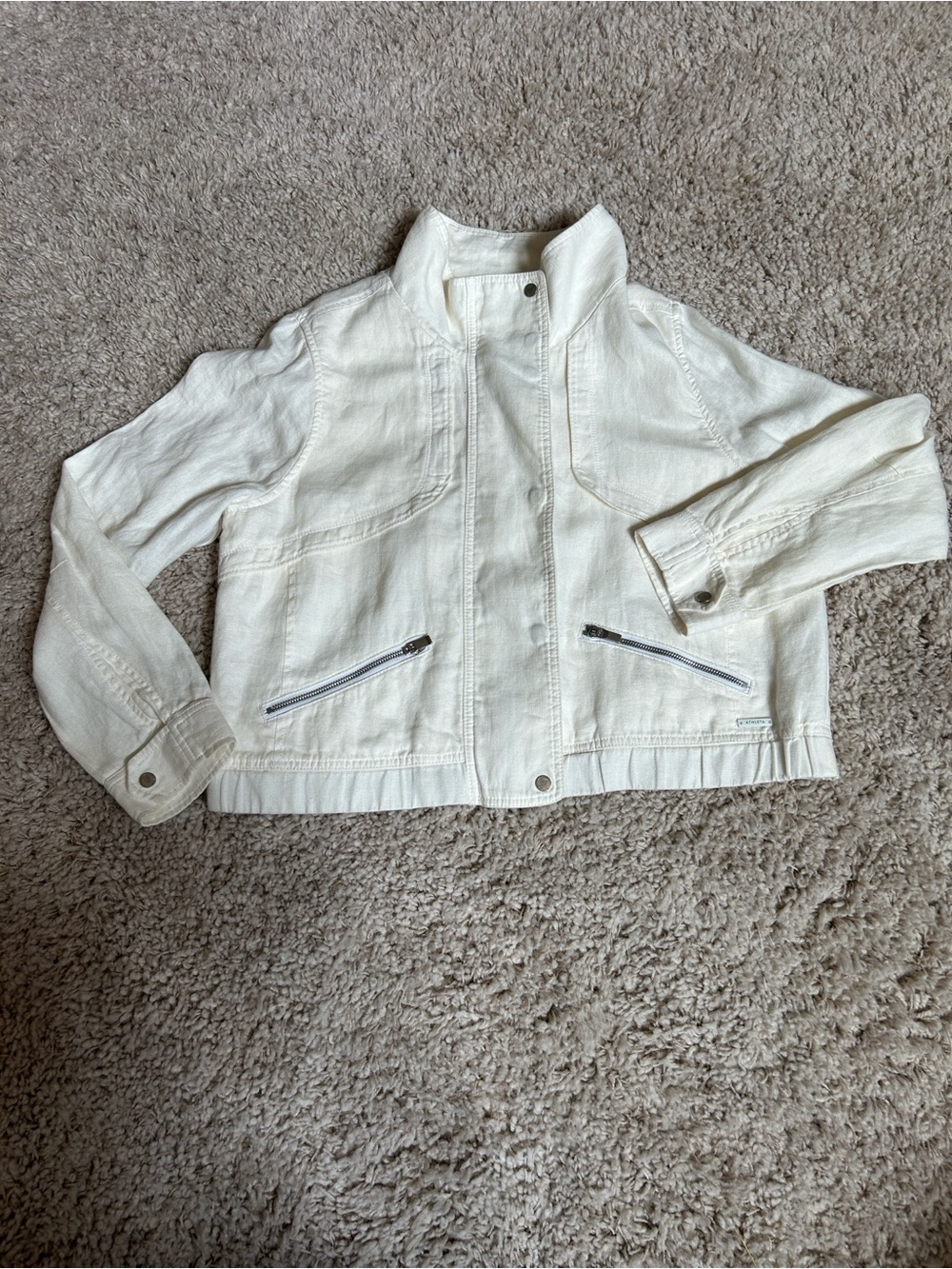 Athleta Sahara cropped 100% linen jacket off-white size XL EUC
